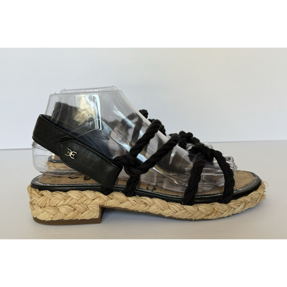 SAM EDELMAN Cristan Black Rope & Leather Strappy Rafia Sandals Size 7 Beachy EUC - Picture 2 of 12